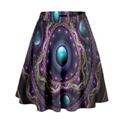Beautiful Turquoise And Amethyst Fractal Jewelry High Waist Skirt by jayaprime