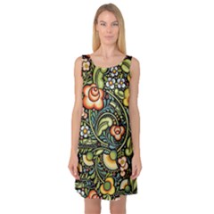 Bohemia Floral Pattern Sleeveless Satin Nightdress by BangZart