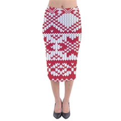 Crimson Knitting Pattern Background Vector Velvet Midi Pencil Skirt by BangZart