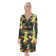 Bright Peppers Long Sleeve Velvet Front Wrap Dress by BangZart