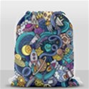 Cartoon Hand Drawn Doodles On The Subject Of Space Style Theme Seamless Pattern Vector Background Drawstring Bag (Small) View2