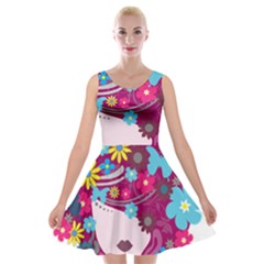 Beautiful Gothic Woman With Flowers And Butterflies Hair Clipart Velvet Skater Dress by BangZart