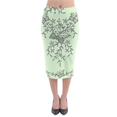 Illustration Of Butterflies And Flowers Ornament On Green Background Midi Pencil Skirt by BangZart