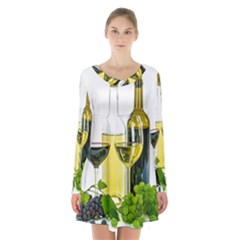 White Wine Red Wine The Bottle Long Sleeve Velvet V-neck Dress by BangZart