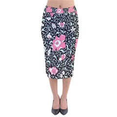 Oriental Style Floral Pattern Background Wallpaper Velvet Midi Pencil Skirt by BangZart