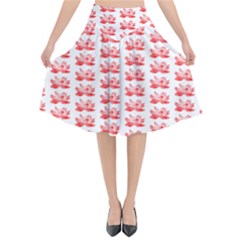 Red Lotus Floral Pattern Flared Midi Skirt by paulaoliveiradesign