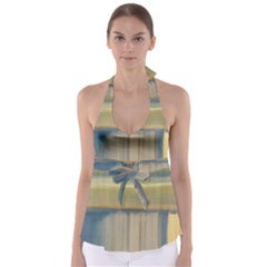 Denim-blue And Buttercream Babydoll Tankini Top by digitaldivadesigns