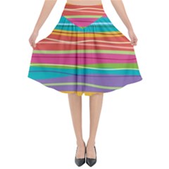 Colorful Horizontal Lines Background Flared Midi Skirt by TastefulDesigns