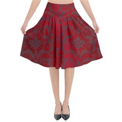 Red Dark Vintage Pattern Flared Midi Skirt by BangZart