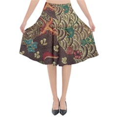 Art Traditional Flower  Batik Pattern Flared Midi Skirt by BangZart