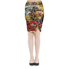 Flower Art Traditional Midi Wrap Pencil Skirt by BangZart