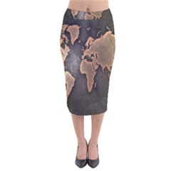Grunge Map Of Earth Velvet Midi Pencil Skirt by BangZart