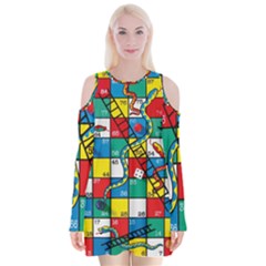Snakes And Ladders Velvet Long Sleeve Shoulder Cutout Dress by BangZart