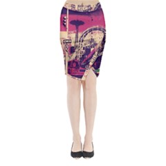 Pink City Retro Vintage Futurism Art Midi Wrap Pencil Skirt by BangZart