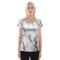 Marble Pattern Cap Sleeve Tops by BangZart
