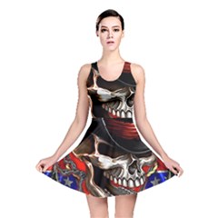 Confederate Flag Usa America United States Csa Civil War Rebel Dixie Military Poster Skull Reversible Skater Dress by BangZart