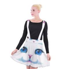 Cute White Cat Blue Eyes Face Suspender Skater Skirt by BangZart