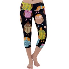 Cute Owls Pattern Capri Yoga Leggings by BangZart