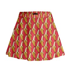 Bright Pink And Yellow Peeled Banana Patterns Mini Flare Skirt by NorthernWhimsy