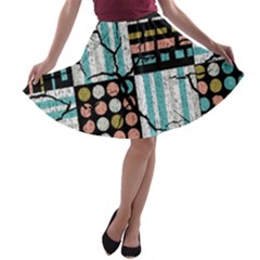 Distressed Pattern A-line Skater Skirt by linceazul