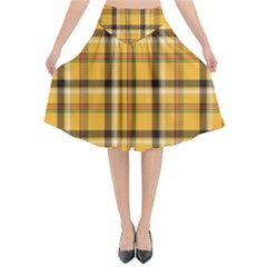 Yellow Fabric Plaided Texture Pattern Flared Midi Skirt by paulaoliveiradesign