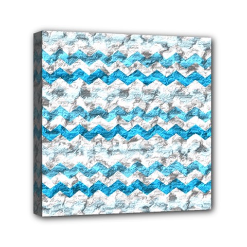 Baby Blue Chevron Grunge Mini Canvas 6  X 6  by designworld65