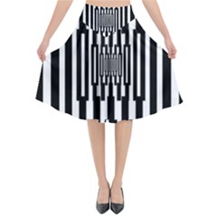 Black Stripes Endless Window Flared Midi Skirt by designworld65