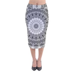Feeling Softly Black White Mandala Velvet Midi Pencil Skirt by designworld65