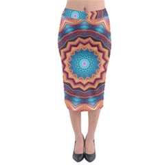 Blue Feather Mandala Midi Pencil Skirt by designworld65