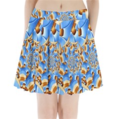 Gold Blue Bubbles Spiral Pleated Mini Skirt by designworld65