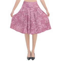 Floral Rose Flower Embroidery Pattern Flared Midi Skirt by paulaoliveiradesign