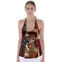 Steampunk, Beautiful Steampunk Lady With Clocks And Gears Babydoll Tankini Top by FantasyWorld7
