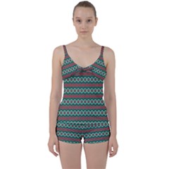 Ethnic Geometric Pattern Tie Front Two Piece Tankini by linceazul