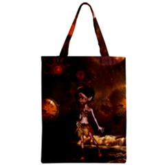 Steampunk, Cute Little Steampunk Girl In The Night With Clocks Zipper Classic Tote Bag by FantasyWorld7
