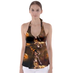Steampunk, Cute Little Steampunk Girl In The Night With Clocks Babydoll Tankini Top by FantasyWorld7