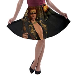 The Dark Side, Women With Skulls In The Night A-line Skater Skirt by FantasyWorld7