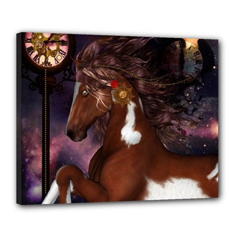 Steampunk Wonderful Wild Horse With Clocks And Gears Canvas 20  X 16  by FantasyWorld7