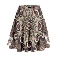 Mandala Pattern Round Brown Floral High Waist Skirt by Nexatart