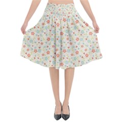 Colorful Pink Floral Cute Pattern Flared Midi Skirt by paulaoliveiradesign