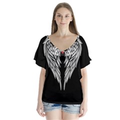 Angel Heart Tattoo V-neck Flutter Sleeve Top by Valentinaart