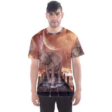 Cute Baby Elephant On A Jetty Men s Sports Mesh Tee by FantasyWorld7