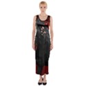 Awesmoe Black Horse With Flowers On Red Background Fitted Maxi Dress View1