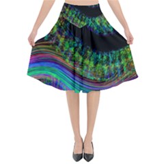 Aurora Wave Colorful Space Line Light Neon Visual Cortex Plate Flared Midi Skirt by Mariart