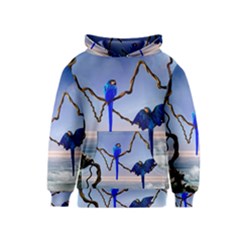 Wonderful Blue  Parrot Looking To The Ocean Kids  Pullover Hoodie by FantasyWorld7