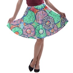 Donuts Pattern A-line Skater Skirt by ValentinaDesign