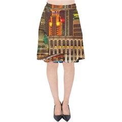Shanghai Skyline Architecture Velvet High Waist Skirt by BangZart