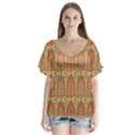 Arcs Pattern V-Neck Flutter Sleeve Top View1