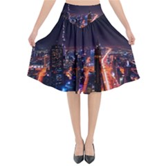 Dubai Cityscape Emirates Travel Flared Midi Skirt by Nexatart