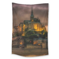 Mont St Michel Sunset Island Church Large Tapestry by Nexatart