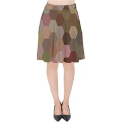 Brown Background Layout Polygon Velvet High Waist Skirt by Nexatart